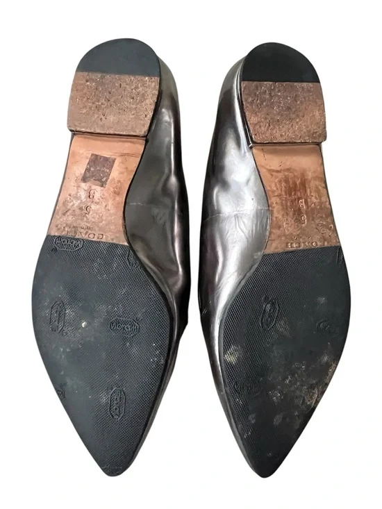 Coach Walsh Silver Metallic Mirror Leather Black Suede Pointed Toe Flats Size 5B - Picture 7 of 9